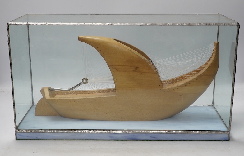 A mid century carved wood model, 'Point of sail', signed, in case, 46cm. Condition - fair